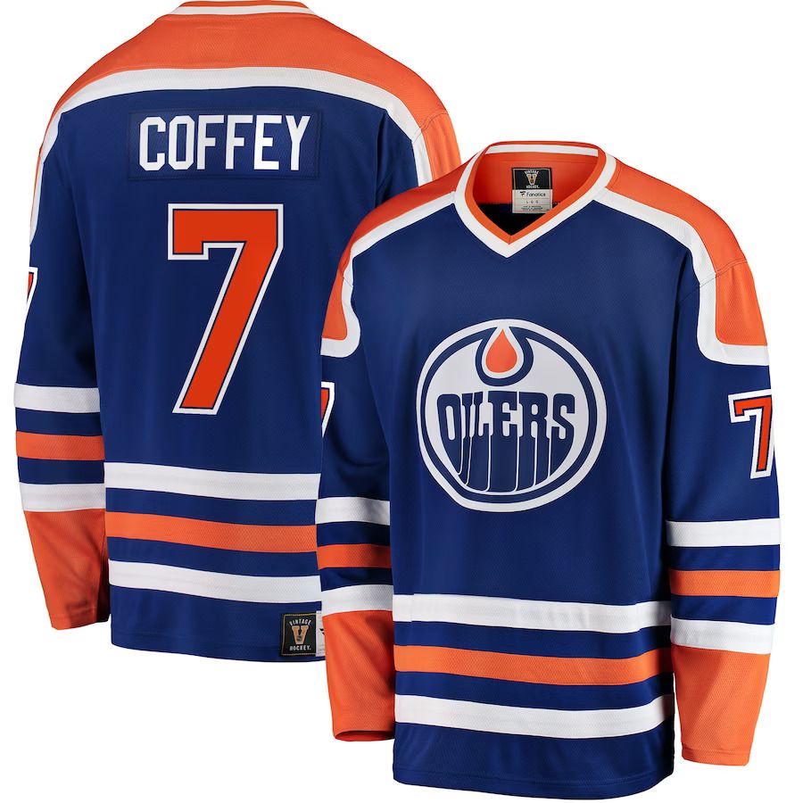 Men Edmonton Oilers #7 Paul Coffey Fanatics Branded Blue Premier Breakaway Retired Player NHL Jersey